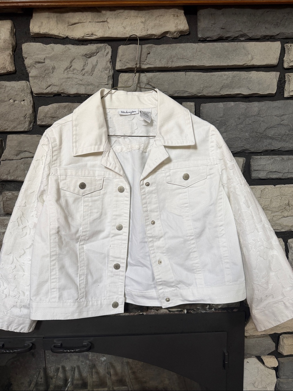 Patchington White Embroidered Sleeve Denim Jacket